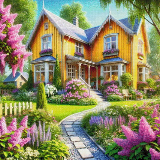 Diamond Painting Landschaft gelbes Haus