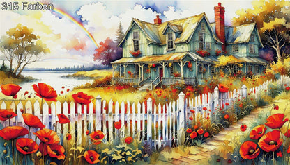 Mohnblumenhaus - Diamond Painting