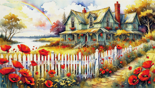 Mohnblumenhaus - Diamond Painting