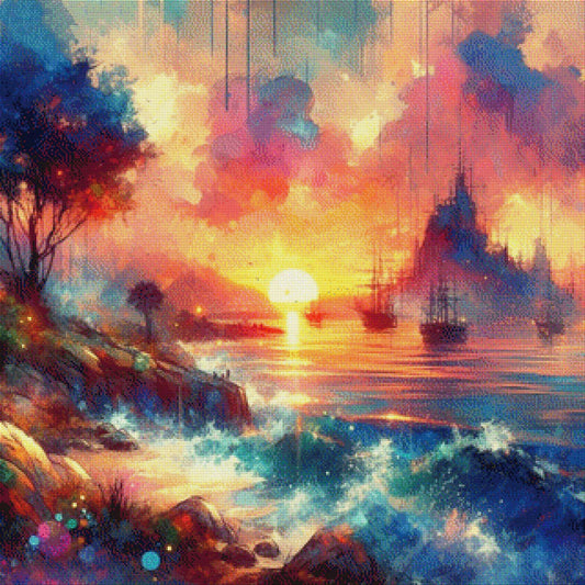 Schiffe im Sonnenuntergang - Diamond Painting