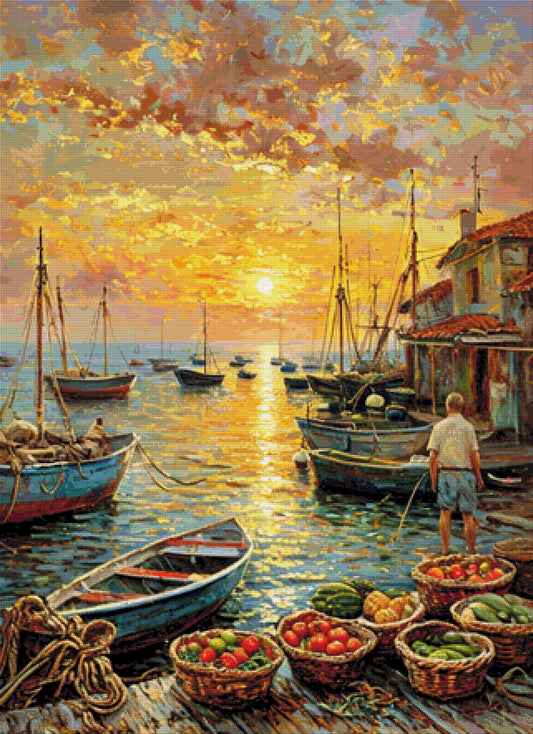 Gemüsemarkt am Hafen - Diamond Painting