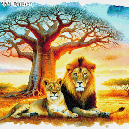 Königliche Zweisamkeit, Löwenpärchen - Diamond Painting