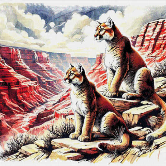 Strichkatze, Puma Zeichnung - Diamond Painting