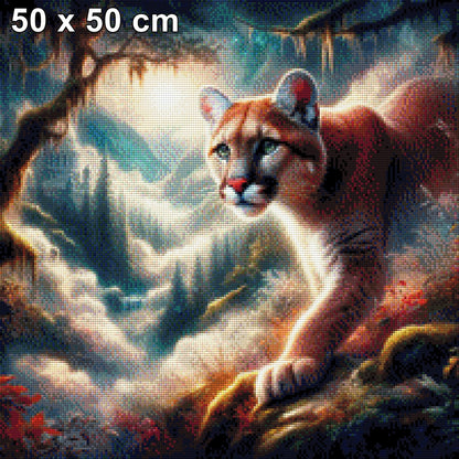Tempelwächter, Puma im Gebirge - Diamond Painting
