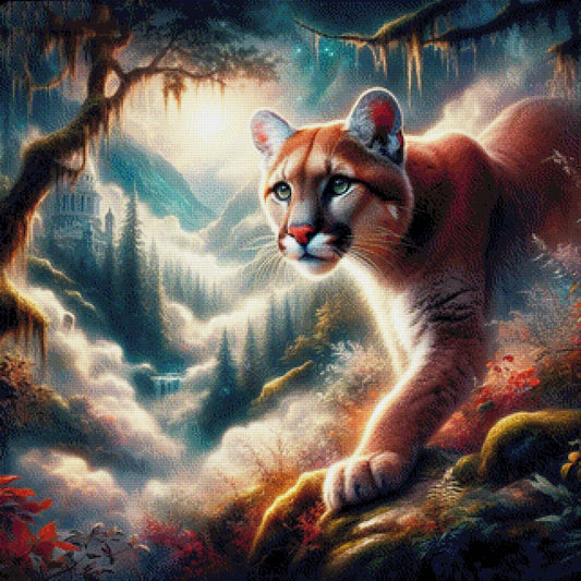 Tempelwächter, Puma im Gebirge - Diamond Painting