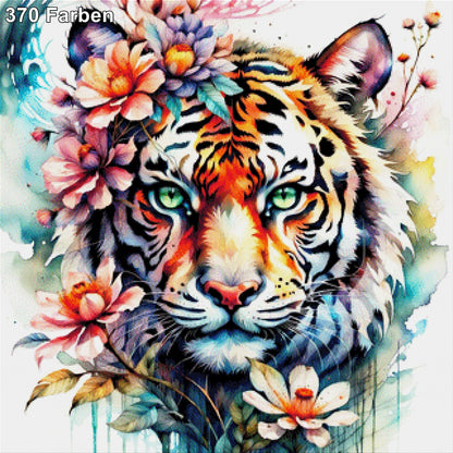 Blütentiger, Tiger mit Blumen - Diamond Painting