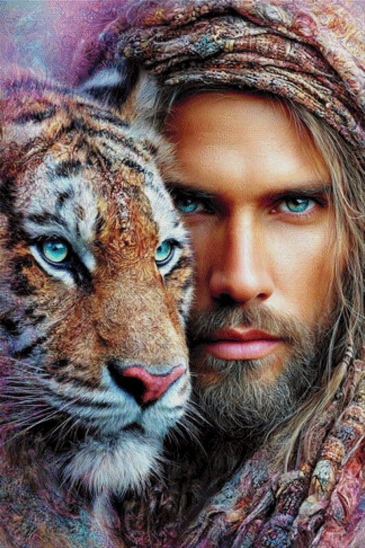 Diamond Painting Gesichter von Mann und Tiger