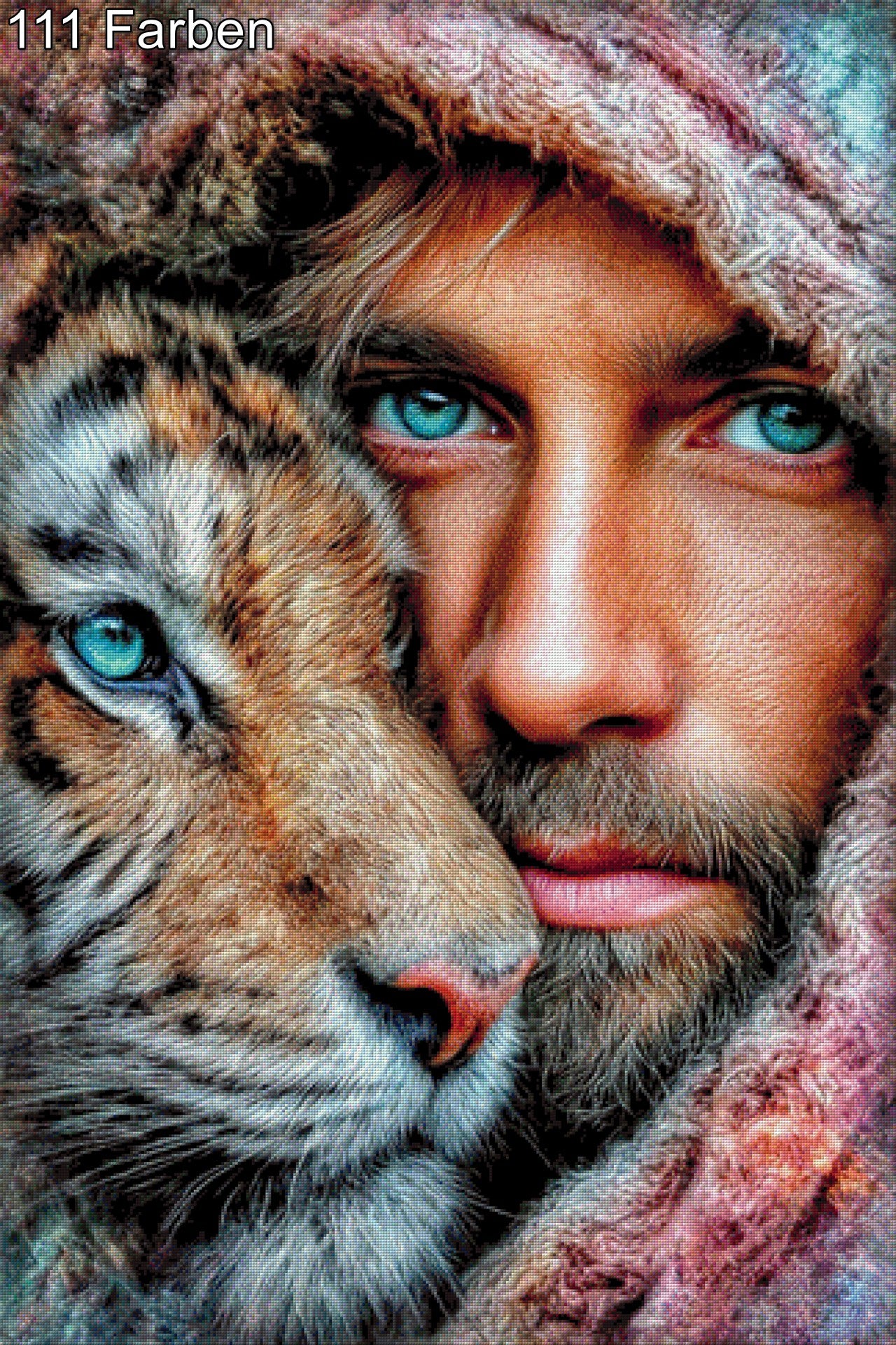 Diamond Painting Mann mit Tiger blaue Augen