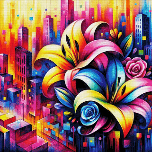 Abstrakte Lilien - Diamond Painting