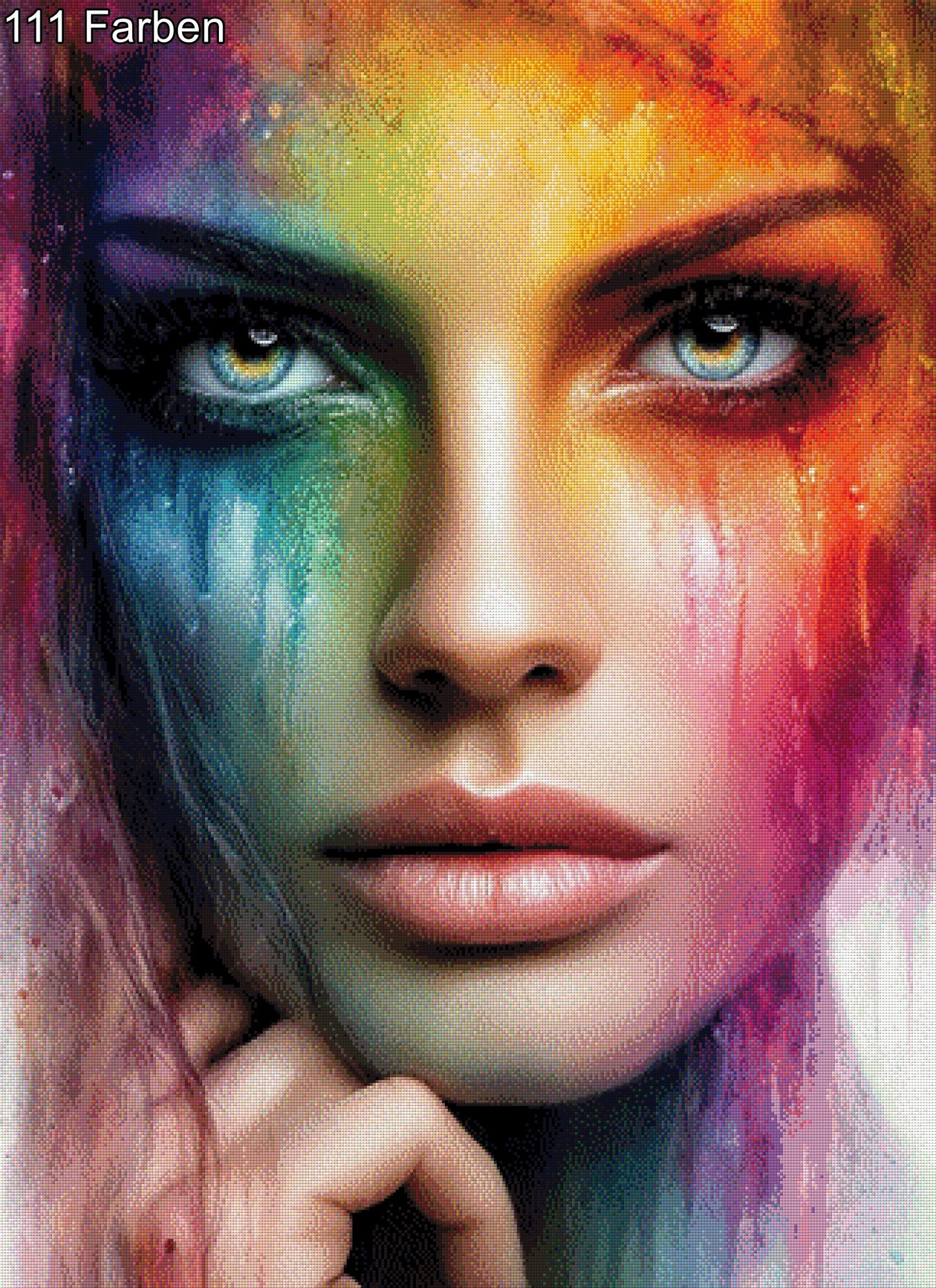 Diamond Painting Gesicht Frau mit Farben verschmiert