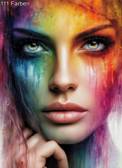 Diamond Painting Gesicht Frau mit Farben verschmiert