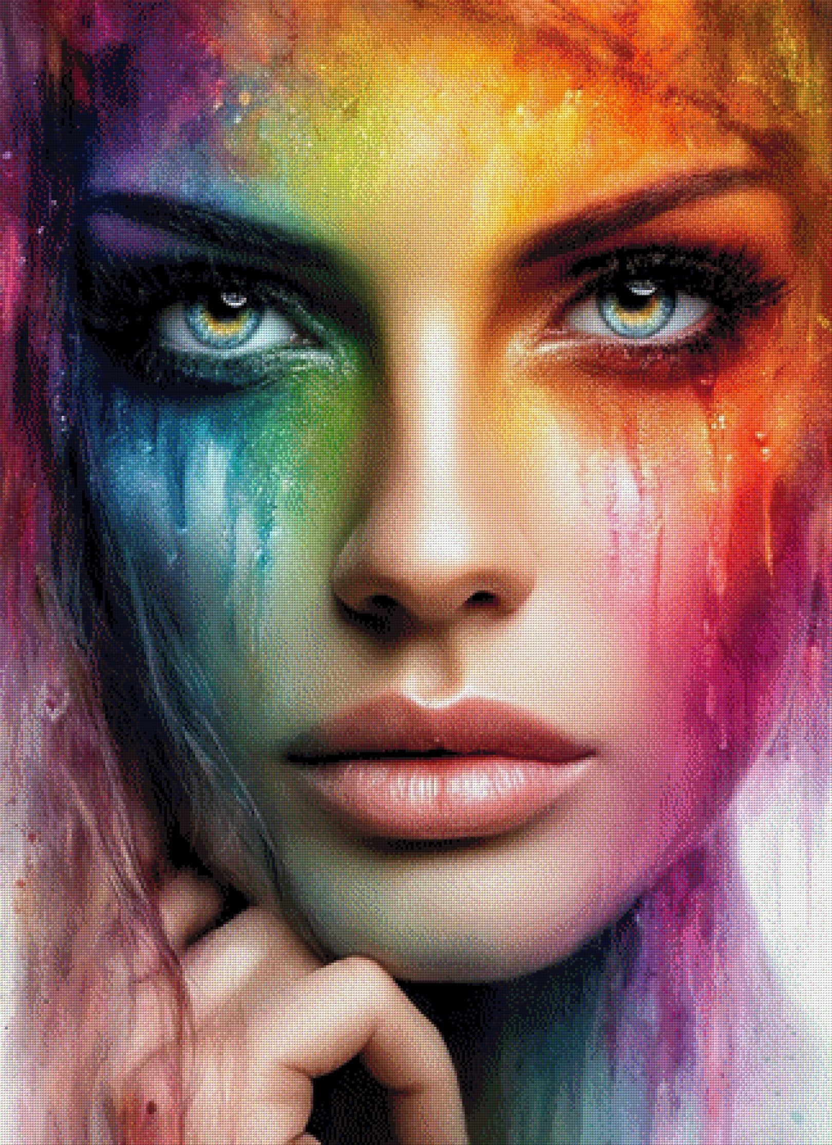 Diamond Painting Gesicht Frau mit Farben verschmiert
