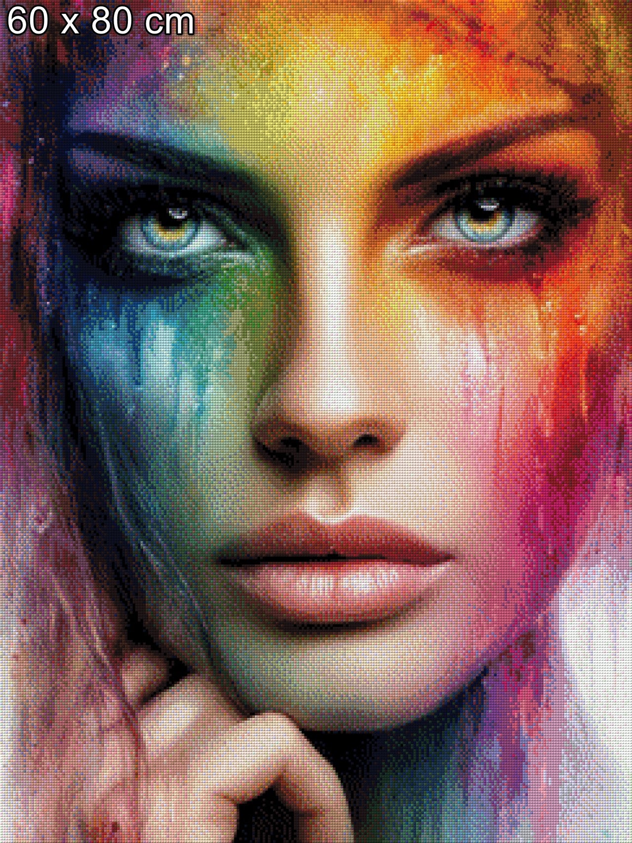 Diamond Painting Gesicht Frau mit Farben verschmiert