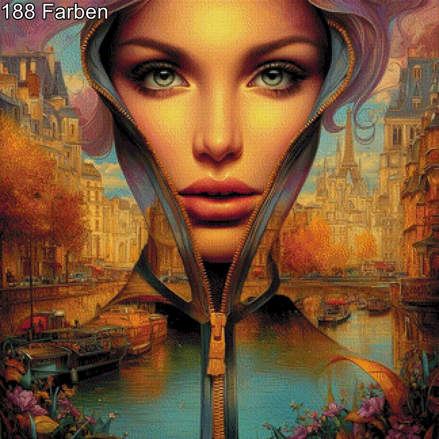 Diamond Painting Frauengesicht in Pariser Skyline modern