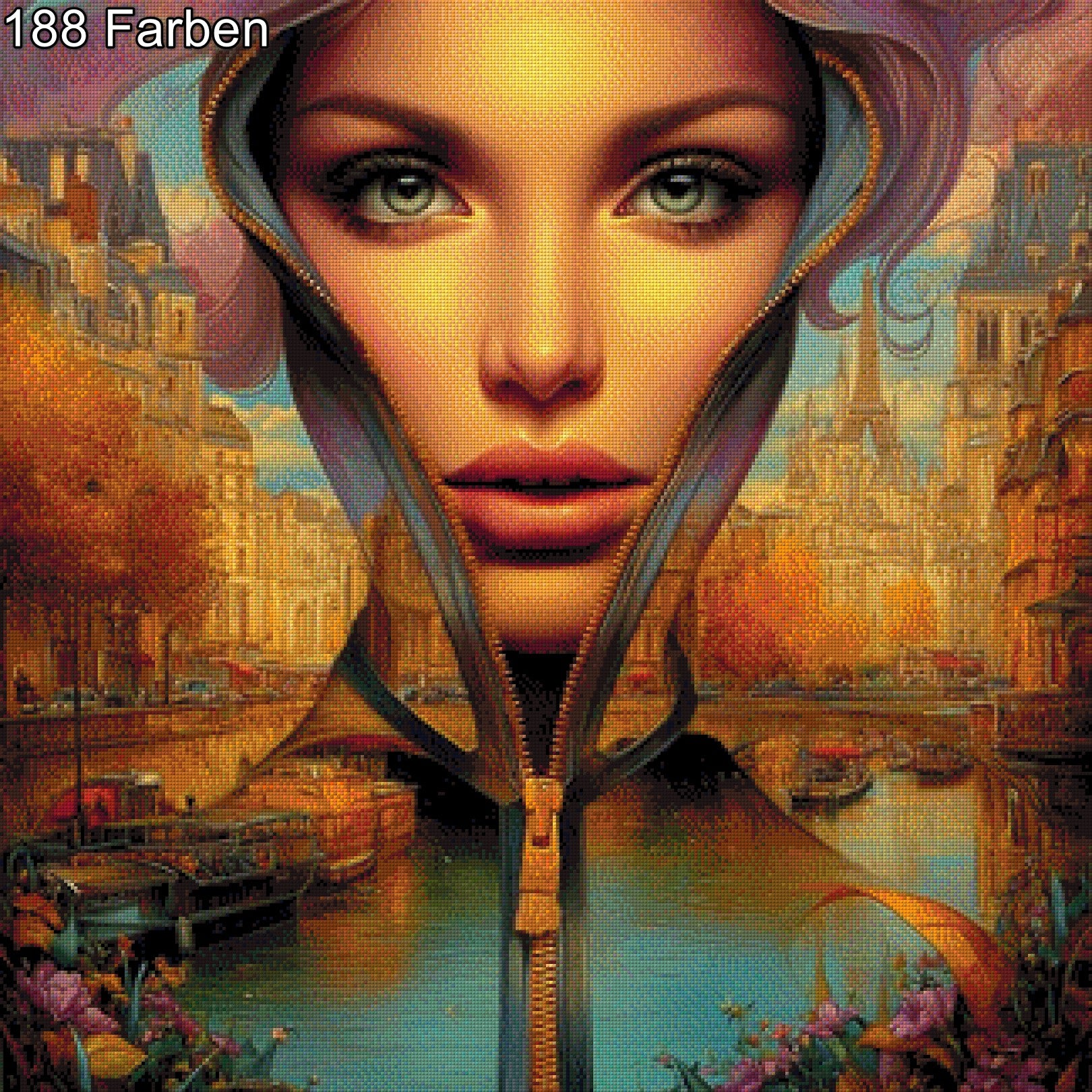 Diamond Painting Frauengesicht in Pariser Skyline modern