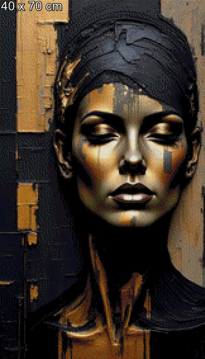 Diamond Painting Frau Gesicht Schwarz Gold modern