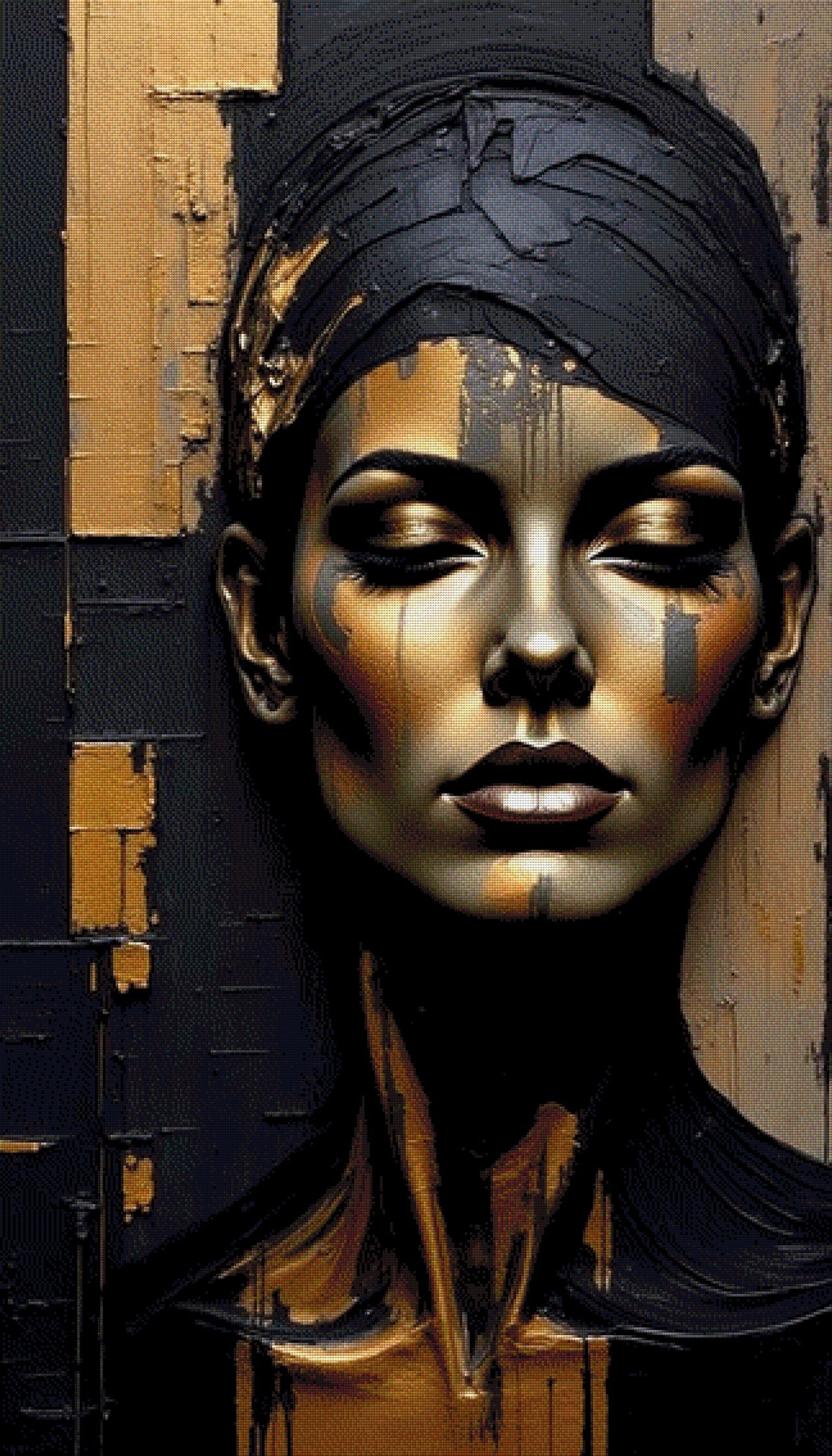 Diamond Painting Frau Gesicht Schwarz Gold modern