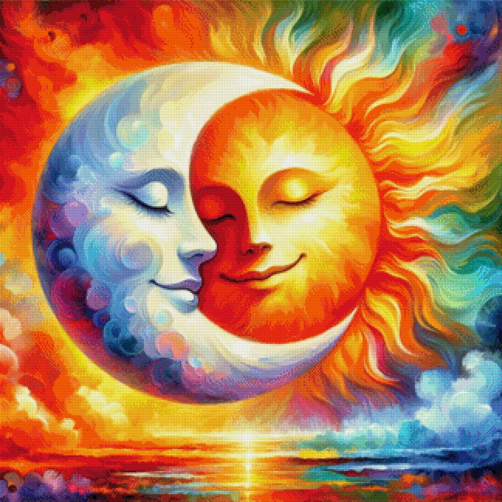 Diamond Painting Sonne Mond Bunt