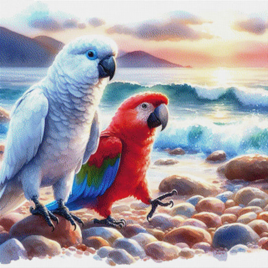 Papageien am Strand - Diamond Painting