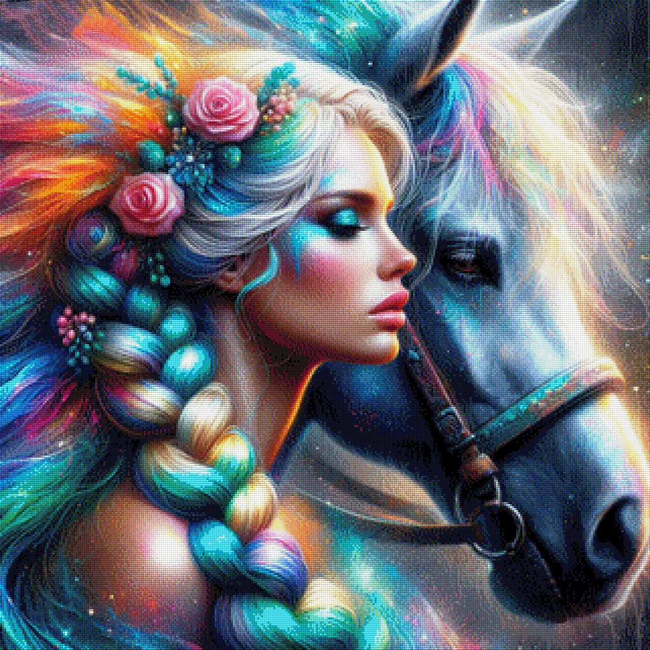 Aurora mit ihrem Pferd - Diamond Painting
