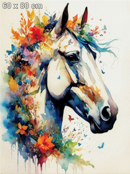 Pferd mit Blumenmähne - Diamond Painting