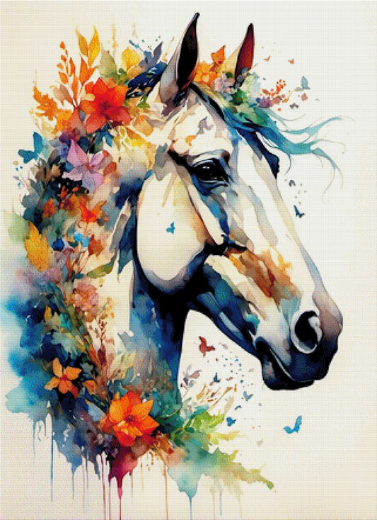 Pferd mit Blumenmähne - Diamond Painting