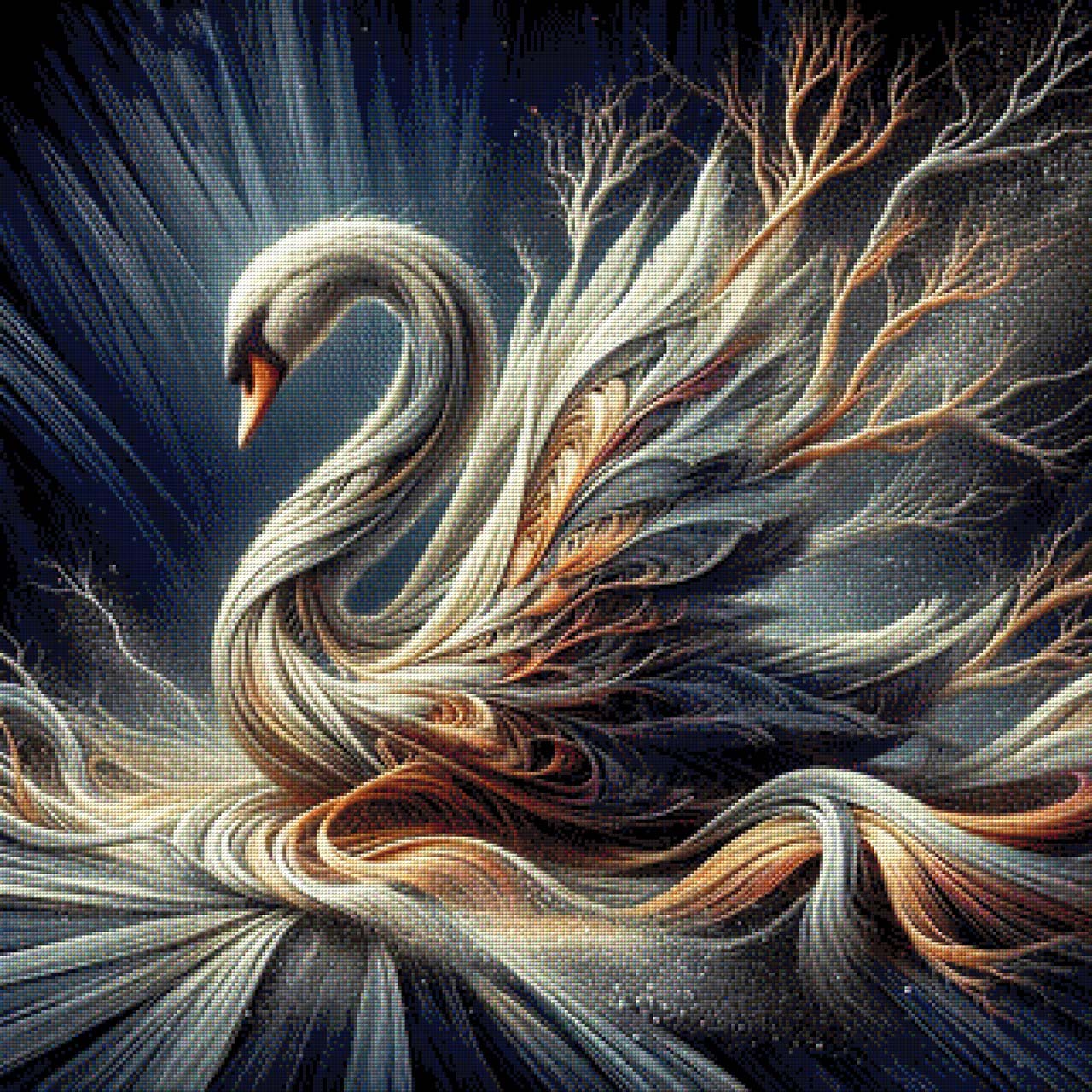 Schwan mit Weidenästen - Diamond Painting