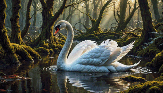 Schwan im Teich - Diamond Painting