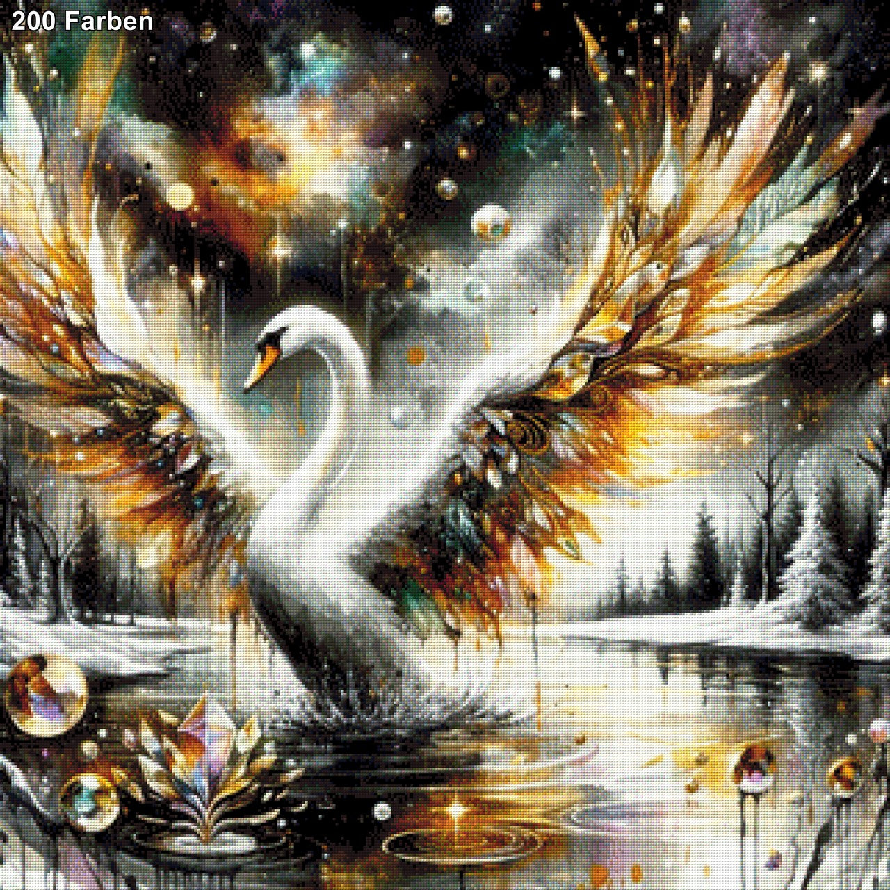 Schwan mit Kristallen - Diamond Painting