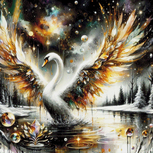 Schwan mit Kristallen - Diamond Painting