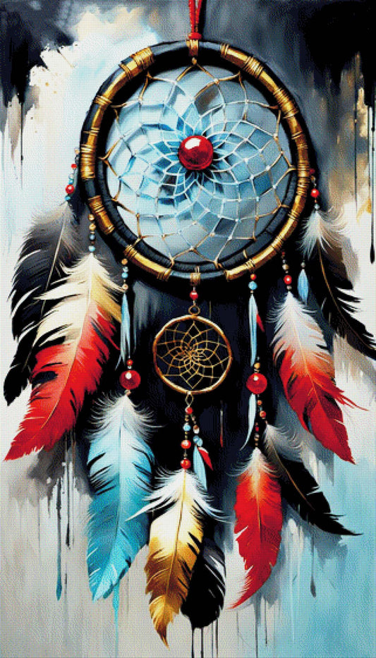 Traumfänger mit roter Perle - Diamond Painting