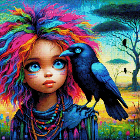 Hannah mit Raven - Diamond Painting