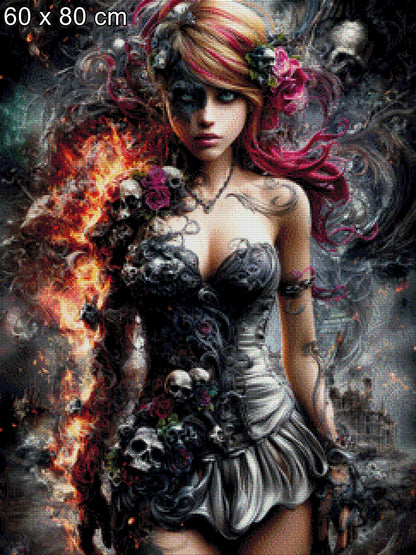 Diamond Painting Frau mit Totenköpfen mystisch