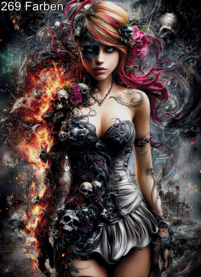 Diamond Painting Frau mit Totenköpfen mystisch