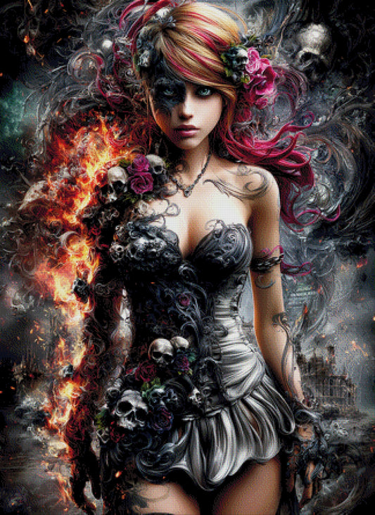 Diamond Painting Frau mit Totenköpfen mystisch