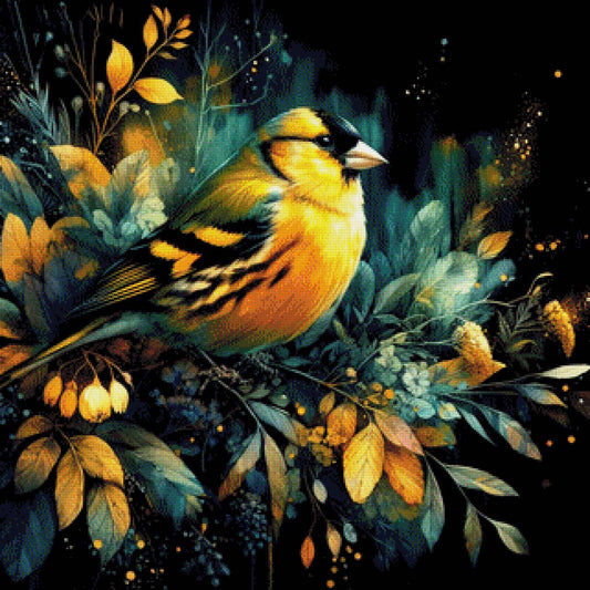 Gelber Vogel im Bukett - Diamond Painting