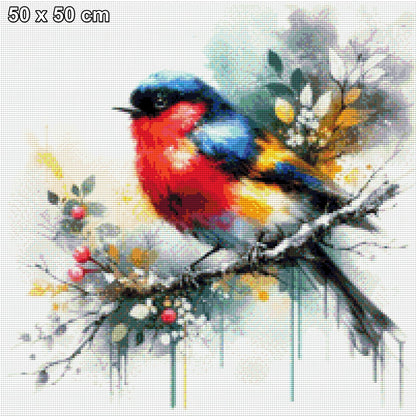 Rotkelchen auf Ast - Diamond Painting