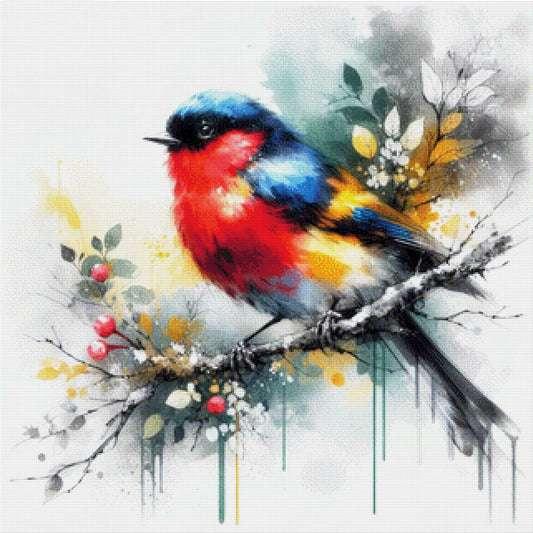 Rotkelchen auf Ast - Diamond Painting