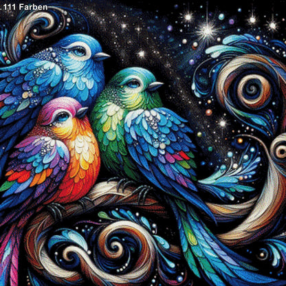 Buntes Vogeltrio - Diamond Painting