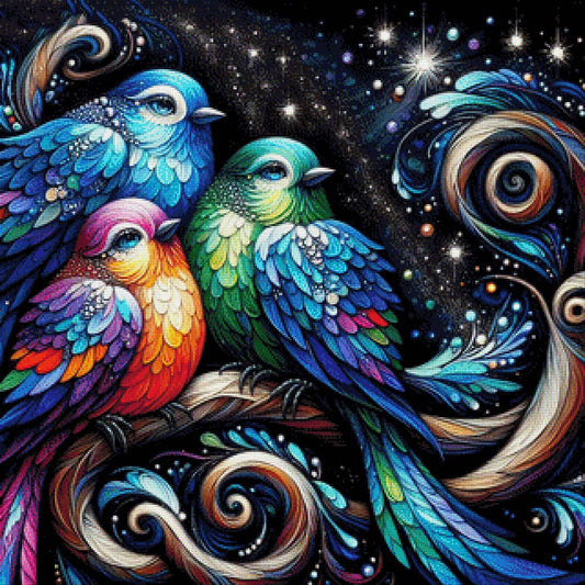 Buntes Vogeltrio - Diamond Painting