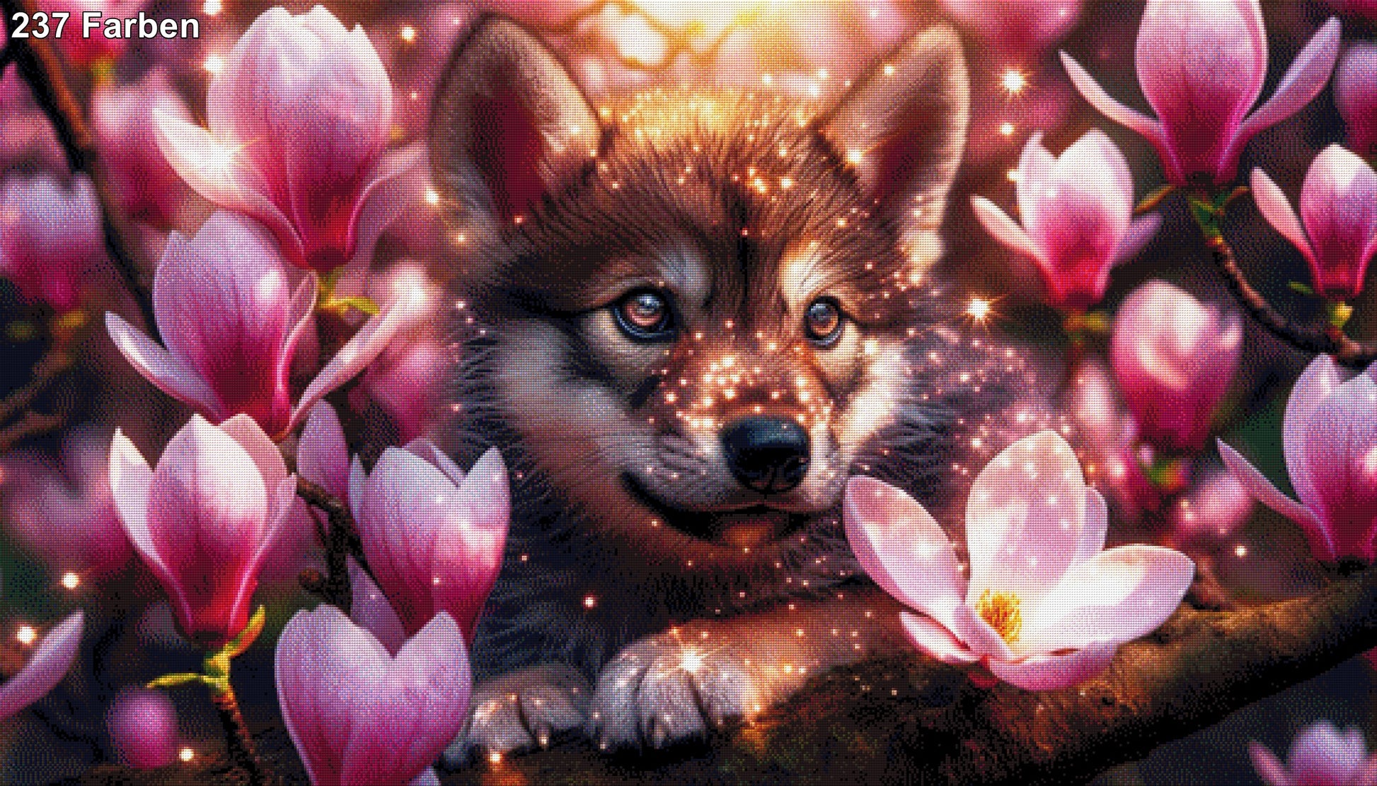 Kleiner Wolf im Magnolienbaum - Diamond Painting