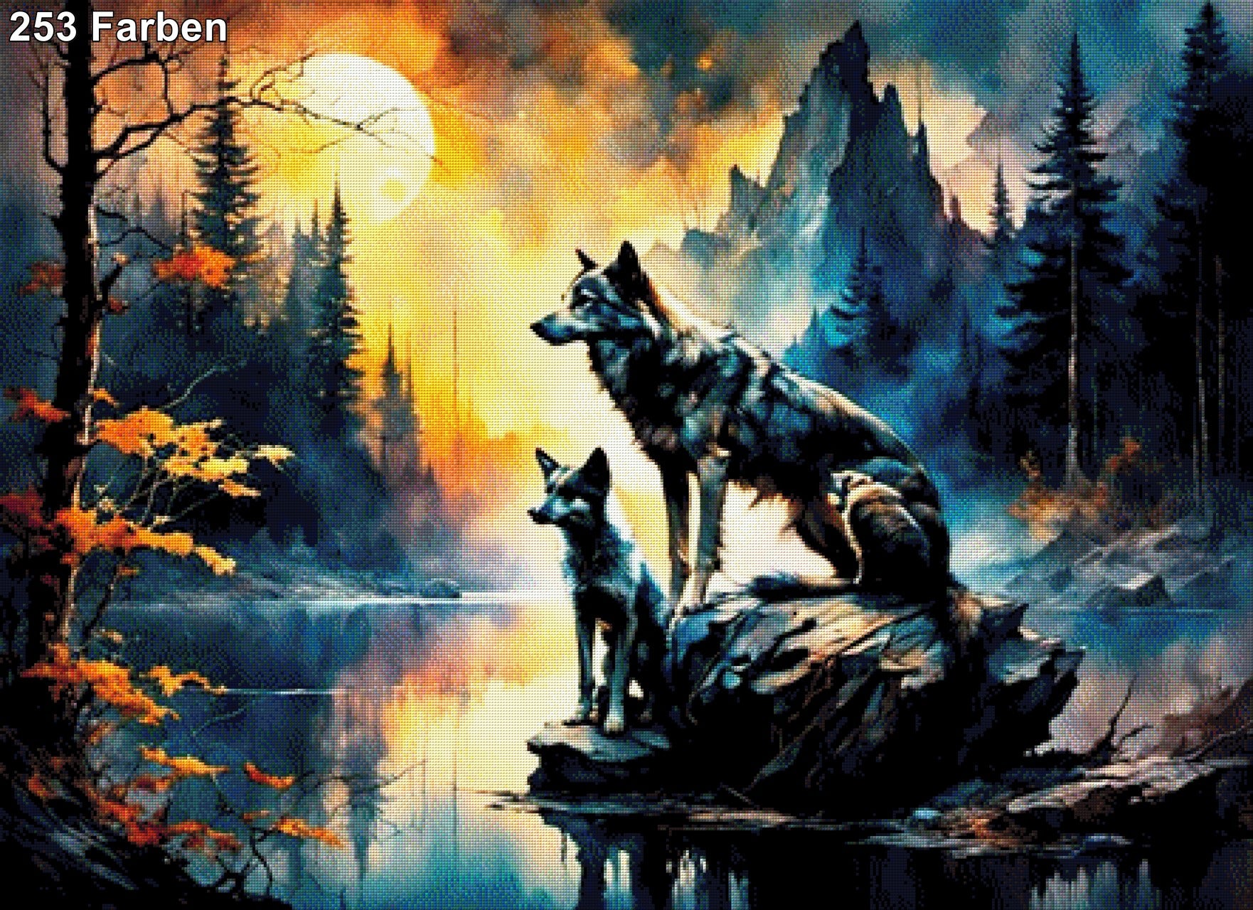 Mama Wolf im Mondschein - Diamond Painting