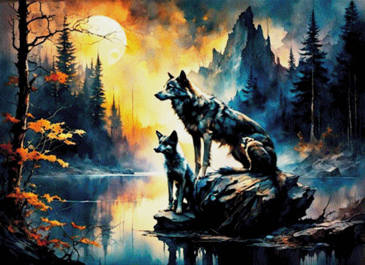 Mama Wolf im Mondschein - Diamond Painting