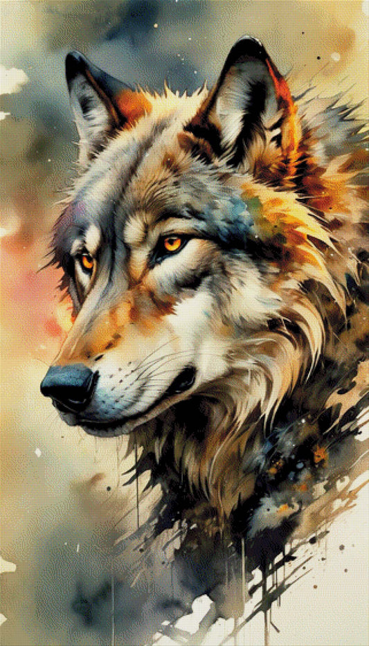 Wolfskopf Aquarell  - Diamond Painting