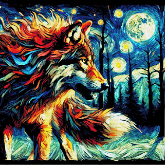 Wolf im Van Gogh Stil - Diamond Painting