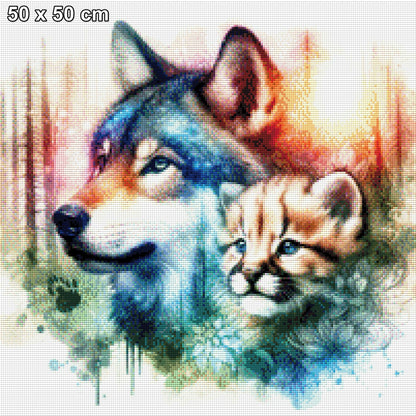 Wolf als Pflegemutter - Diamond Painting