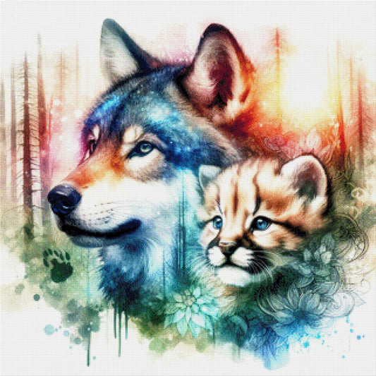 Wolf als Pflegemutter - Diamond Painting