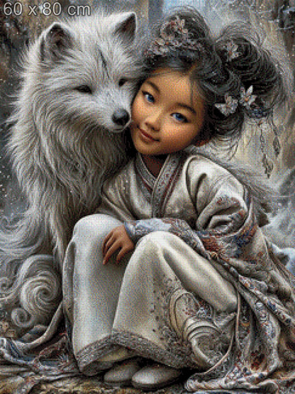 Diamond Painting Mädchen Wolf Japanerin