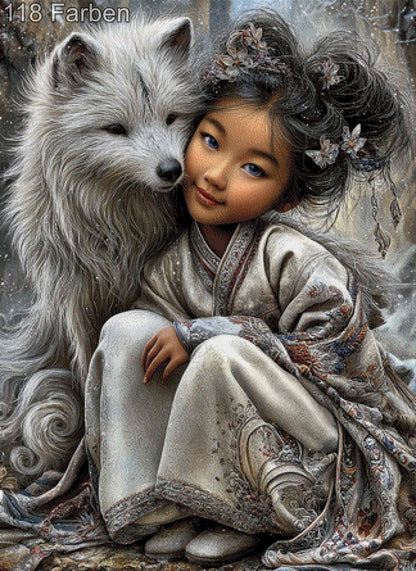 Diamond Painting Mädchen Wolf Japanerin