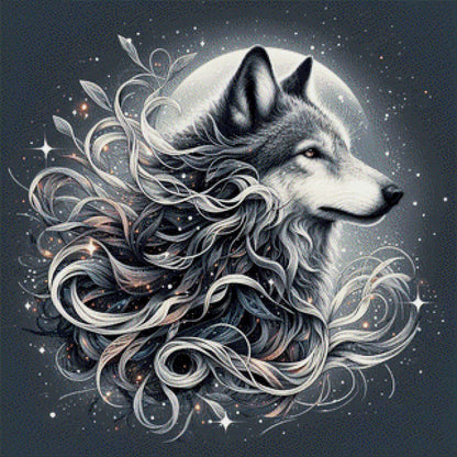 Wolf Schwarz/weiß - Diamond Painting